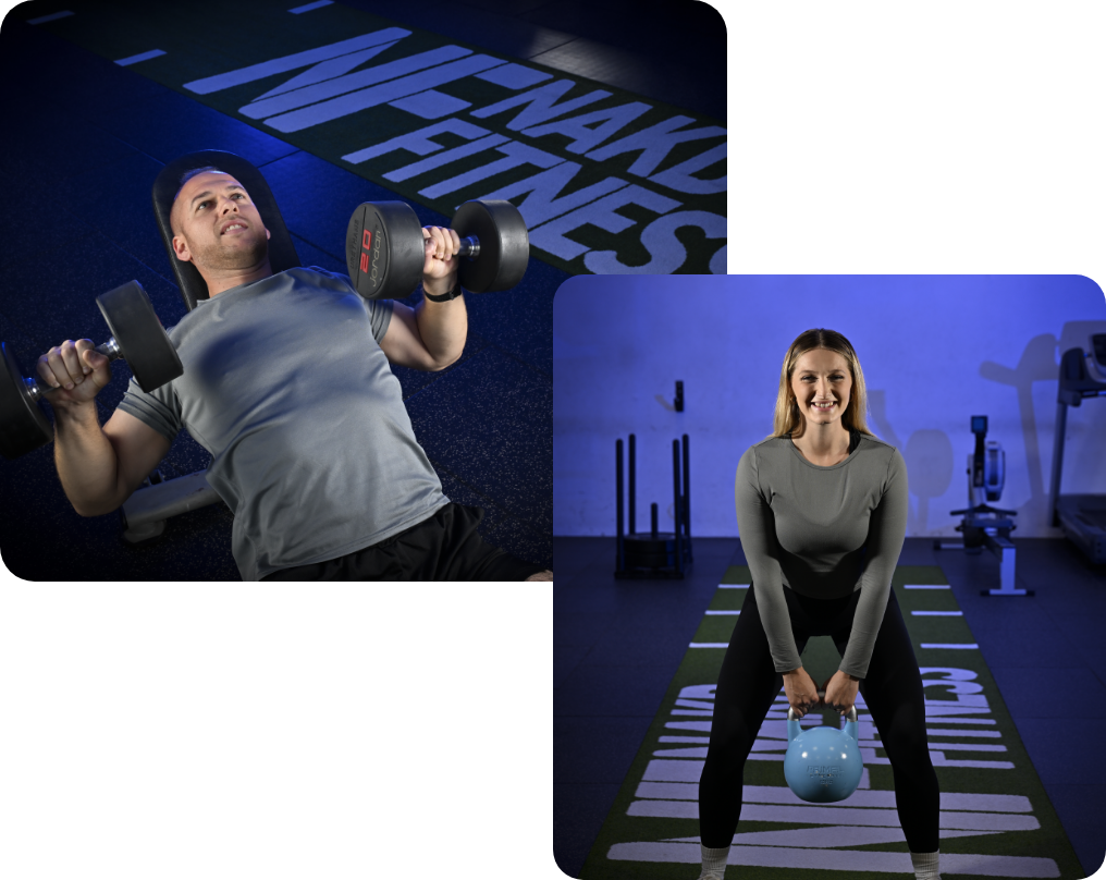 Two photo's of People in a gym